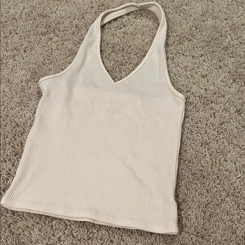 American Eagle Outfitters Cream Ribbed Halter Top